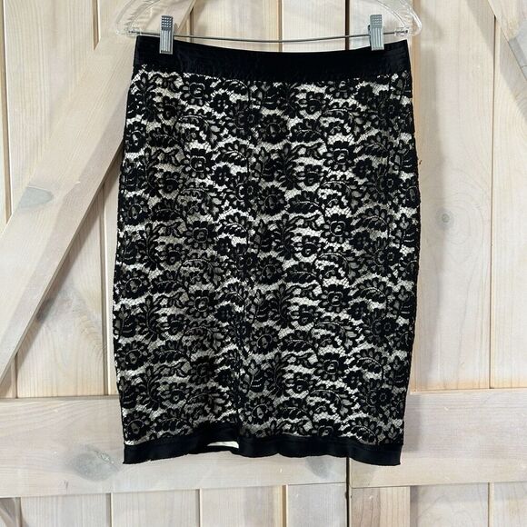 Rebecca Taylor Womens Skirt 4 Lace Floral Split Office Siren Career Professional - Picture 1 of 12